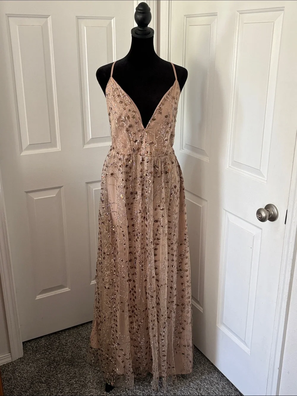 Lulus Luminous Night Taupe Sequin Glitter Maxi Dress. Lulus Luminous Night Taupe Sequin Glitter Maxi Dress.